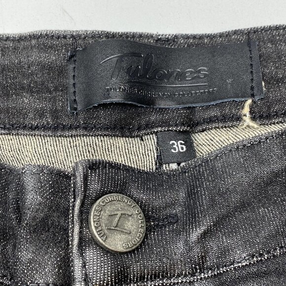 NEW TULONES Men’s Euro Skinny Jeans Coated Black Distressed Denim Size 36 NWT - Picture 8 of 11